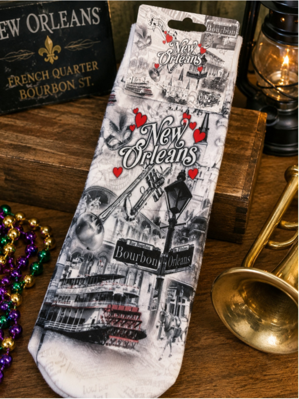 New Orleans Bourbon Street Novelty Crew Socks Unisex Souvenir NWT